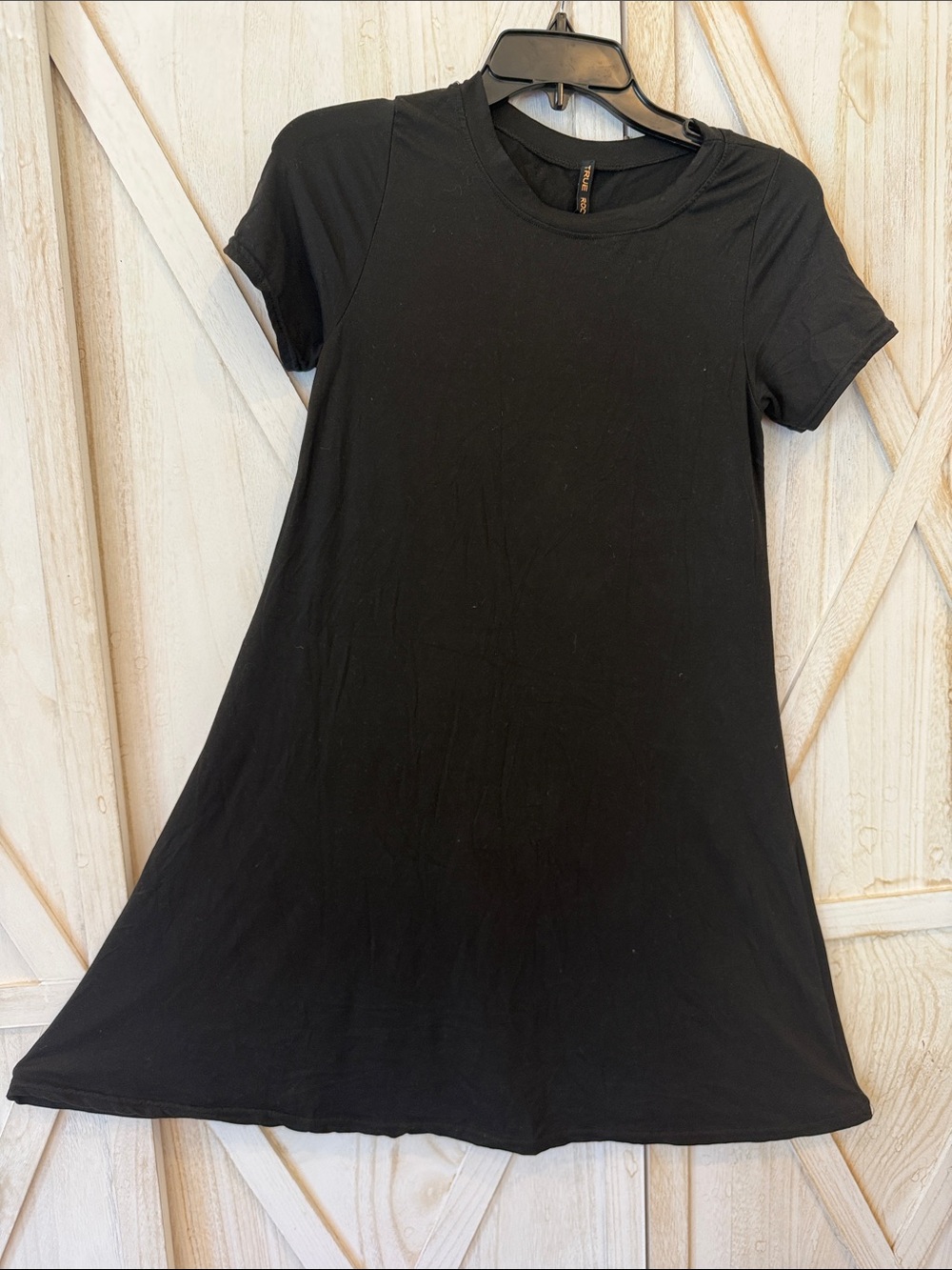TRUE ROCK Black Short Sleeve Midi A-Line Dress